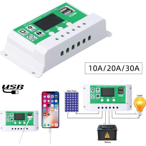 Solar Charge Controller 10A/20A/30A 12V 24V Light Control Lithium Battery LCD Display PWM r Dual USB Solar Panel Charger New