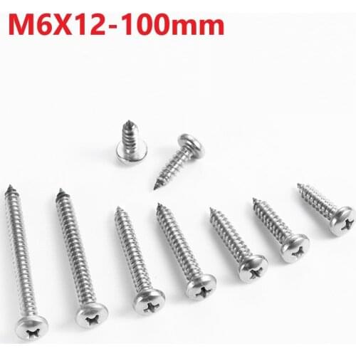 M6 304 Stainless Steel Cross Recessed Pan Head Self Tapping Screw 6mm x 12 14 30 35 75 80 90 100mm Extend Countersunk Screws