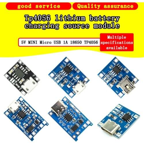 Type-c/Micro/Mini USB 5V 1A 18650 TP4056 Lithium Battery Charger Module Charging Board with Protection Dual Functions 1A Li-ion