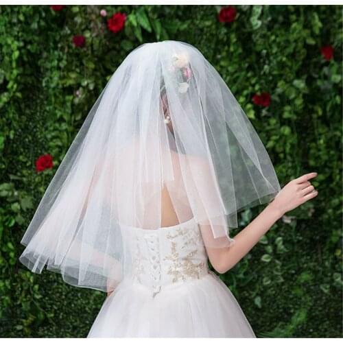 Women Bride Wedding Simple 2 layer Hair head Veil Raw Edge Metallic Comb 2022