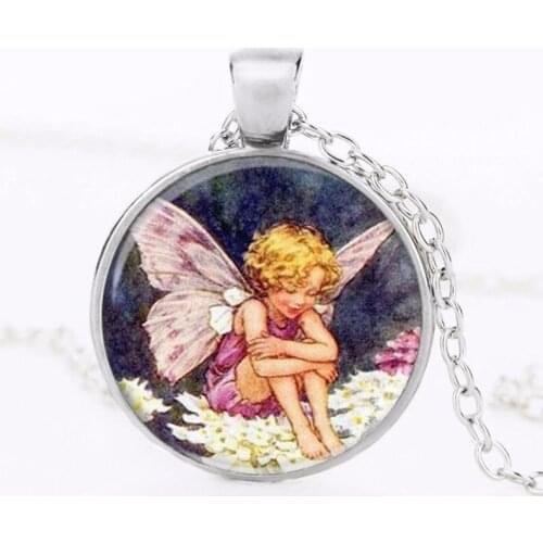 Flower Fairy Logo Pendant Necklace Fairy tale And Purple Picture Handmade Vintage Necklace Women Jewelry Gift Wholesale