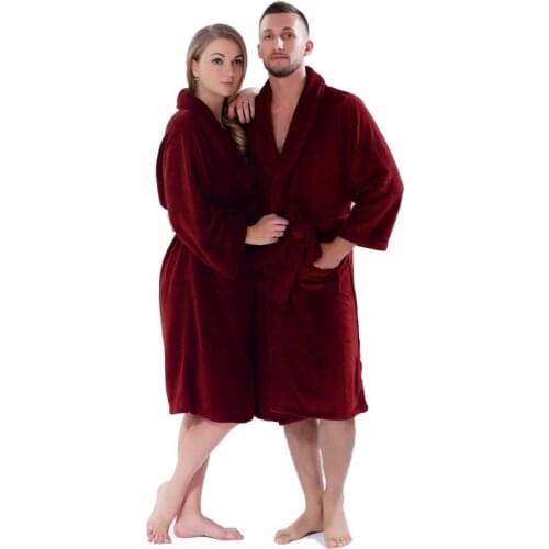 Lovers Winter Thickening Warm Bathrobe Plus Size Coral Fleece Solid Color Men Women Dressing Gown Sleepwear Robe For Couples