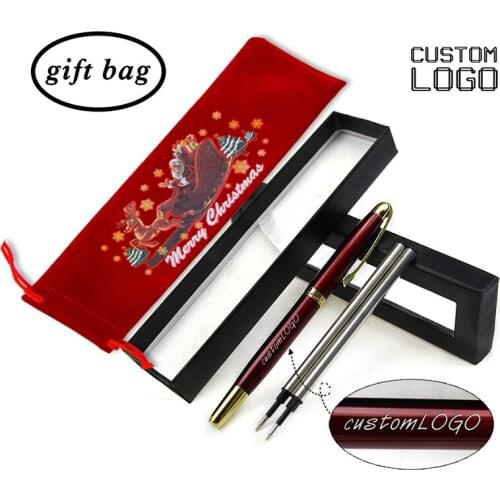 1Set Customized LOGO Advertising Gel Pen Metal Signature Pen Business Gift Gel Pens School Office Supplies Pen Box Christmas Bag