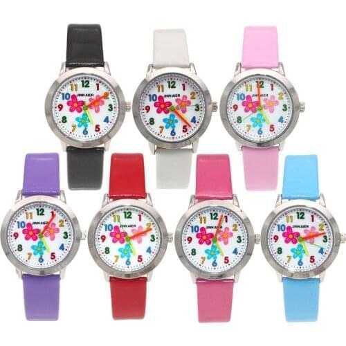 10pcs Mixed Bulk Colorful Cartoon Children Watch Flowers Watches Fashion Kids Cute Leather quartz Watch Girl