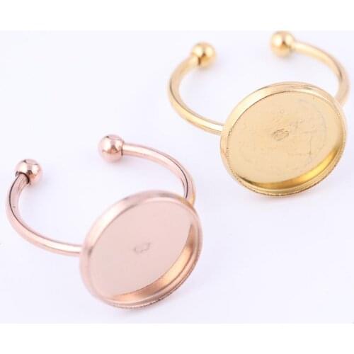 5pcs Rose gold plated stainless steel fitting 12mm cameo cabochon ring blank base diy bezel settings for rings making