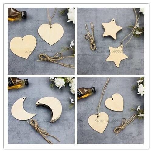 50pcs Star Moon Love Wooden Card Thank You Tag Wishing Bottle Card Hang Gift Tags Crafts Party Decoration DIY Party