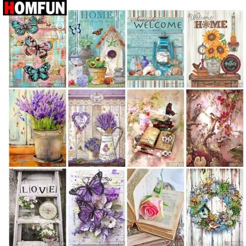 HOMFUN Diamond Painting Full Square/Round Drill 5D DIY "Flower butterfly bird" Daimond Embroidery Rhinestone Cross Stitch Decor