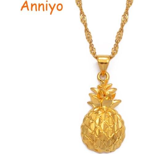 Anniyo Pineapple Pendant Necklaces for Women Gir Gold Color Micronesia Guam Hawaii Marshall Ananas Comosus Jewelry #219506