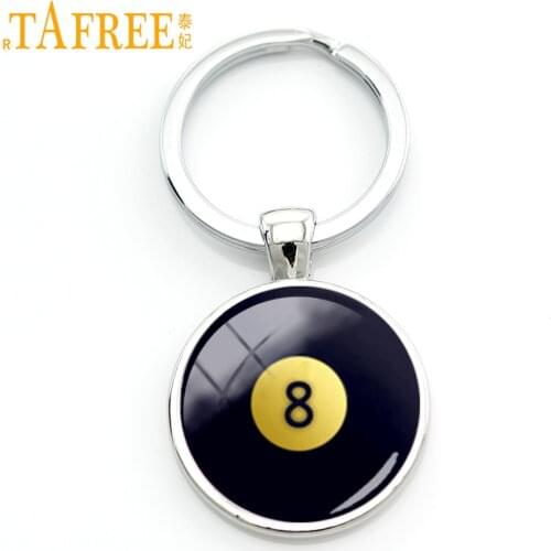 TAFREE Number 8 billiard ball key chain black eight ball billiards picture keychain casual sports mens jewelry ball fans KC564