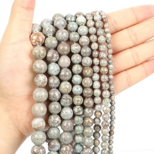 Natural Stone Beads Grey Chrysanthemum Stone Round Loose Beads for Jewelry Making Needlework Bracelet DIY 4-12 MM