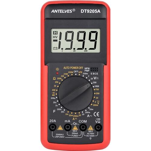 DT9205A Red Digital Multimeter AC DC Voltage Current Resistance Frequency Test With Buzzer Electrician Repair Tools