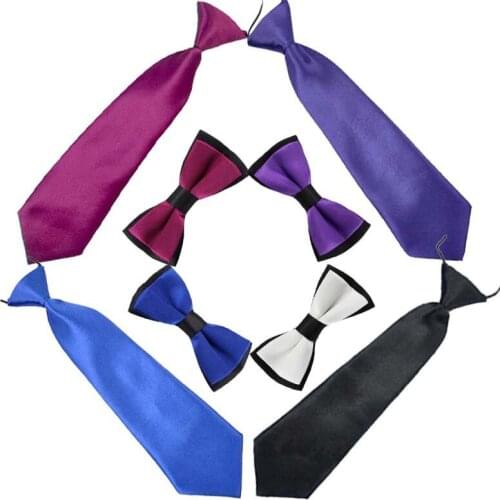 Children Elastic Bow Tie NeckTie Adjustable Toddler Pre-Tied Boys Butterfly Adjustable 2pcs Ties Clip-on Girls Kids Solid