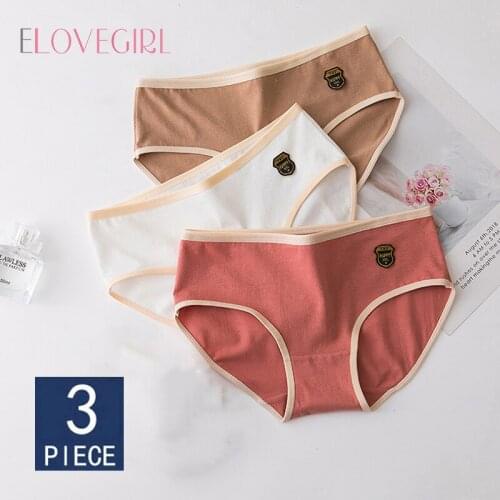 Elovegirl 3pcs / pack! Womens Plus Size Mid Waist Panties Cotton Underwear XXL-4XL Girls Panty Set Breathable Underwear