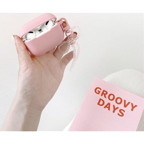 FOXSISTVR Pink Silcone Earphone Case for Airpods Pro Wireless Bluetooth Earphone Cover for Airpods 3 Cases with Bow Ornament