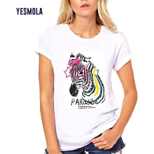 YESMOLA 2021 New Cute Zebra Print T Shirt Female Casual Harajuku T-shirt Girl Womens Print Tee Kawaii Aesthetic Clothes Tops