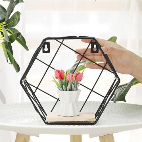 Ins Nordic Style Home Wall Decoration Wall Hang Living Room Bedroom Wall Shelf Iron Hexagon Wall Decoration Decoration Crafts