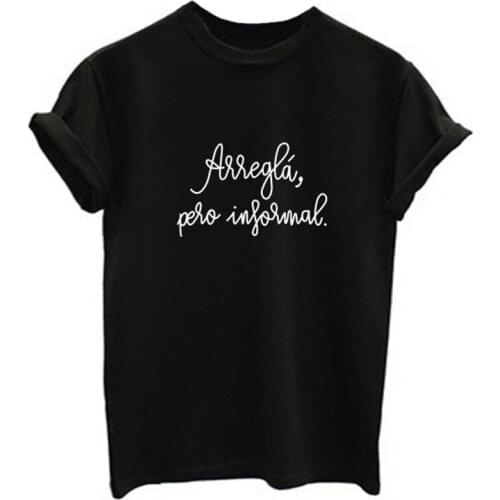Spanish Letter Print T-shirts Tops Black White Gray Short Sleeve Round Neck Casual Design Hipster Women T Shirt Tees
