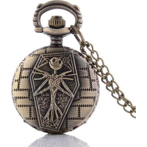 10pcs/lot Steampunk engrave skull Quartz Pocket Watch Necklace Christmas cosplay birthday promotion nostalgic