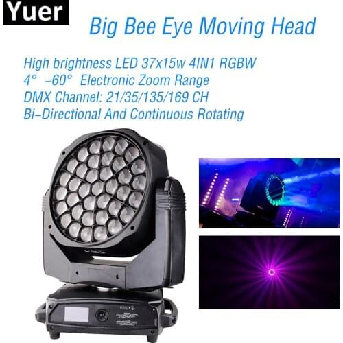 New 37x15W LED Big Bee Eye Wash Beam Moving Head Lights DMX Control Sound Party Lights DJ Disco Club Bar Beam Stage Effect Light