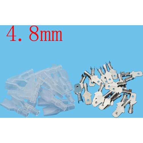 50Pairs 4.8mm Crimp Spade Terminals Wire Connector Male Crimp Terminal Block Connector with Insulating Sleeve