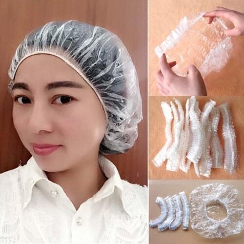 100pcs/lot Disposable Shower Caps Hat Bathing Caps Hotel One-Off Elastic Shower Cap Clear Hair Salon Bathroom Products Bath Caps