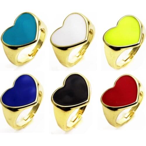 Opening adjustable ring big loving heart rings Copper Zircon Drip paint color Rings Peach heart ring for women Party Jewelry