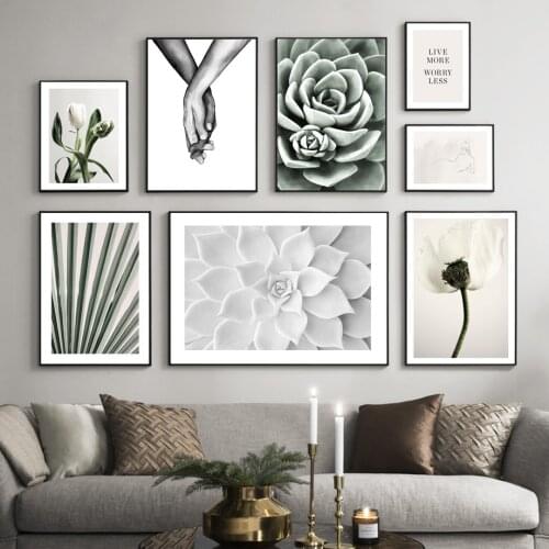 Tulips Cactus Succulent Palm Leaf Holding Hands Nordic Poster Wall Art Print Canvas Painting Decoration Pictures For Living Room