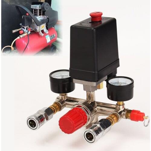 90-120 PSI 240V Air Compressor Pump Pressure Control Switch Valve W/ Manifold Regulator Gauges Safety Manifold Relief Switch