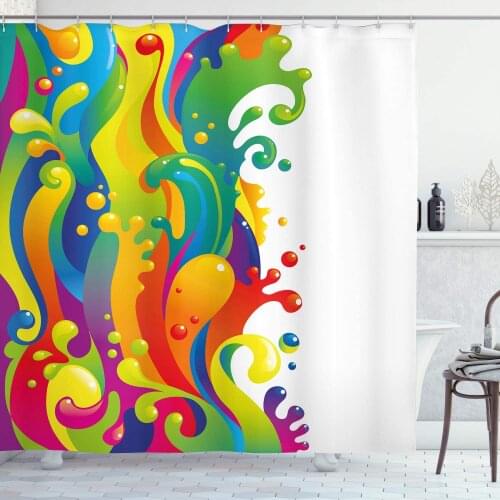 Psychedelic Shower Curtain Digital Made Fluid Rainbow Color Paint Splash Contemporary Psychedelic Design Bathroom Decor Set