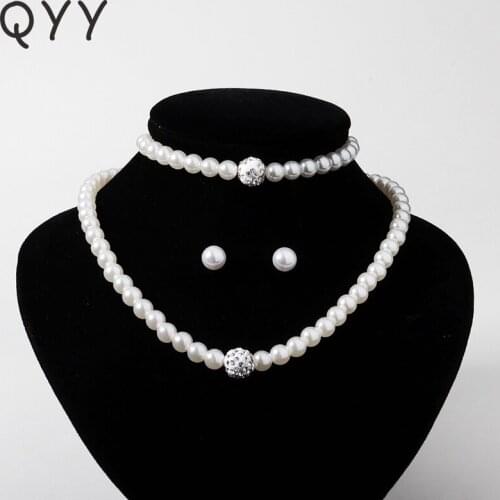 QYY Bridal Jewelry Sets Fashion Pearl Wedding Necklace and Earrings Bracelet Set for Women Accessories Party Jewellery Gifts