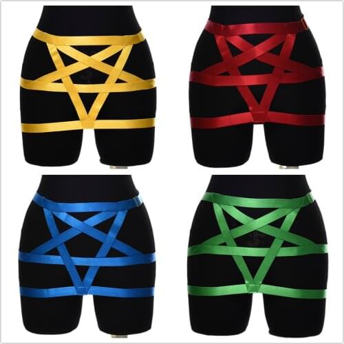 Sexy Hollow Pentagram Panties Goth Festival Wear Body Harness Cosplay Bondage Lingerie Underwear Thong Halloween Rave Harness