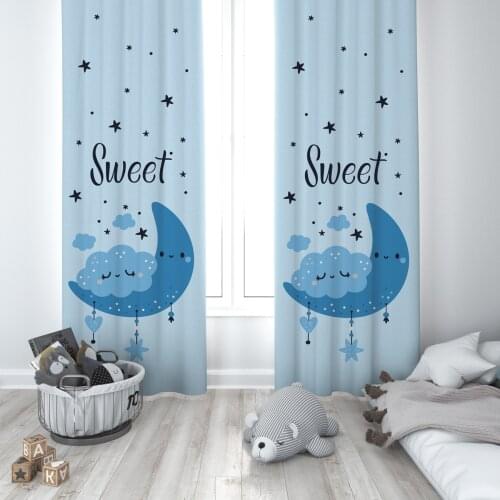 Curtains Children 3D Printed Decorative Items Home Childrens Room Light Blue Sweet Moon Cloud Model 228