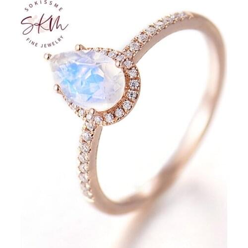 SKM Trndy 14K rose gold moonstone rings for women moissanite rings wedding rings designer Promise Luxury Fine Jewelry