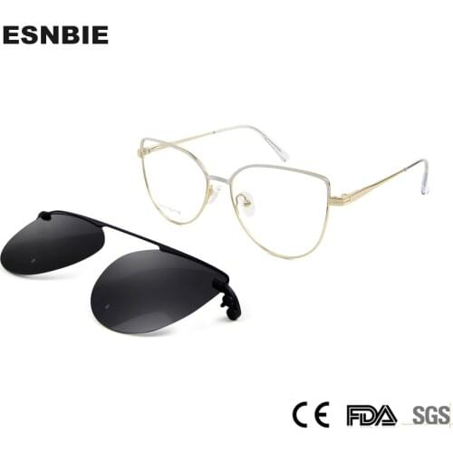 Alloy WomenS Magnetic Eyeglasses Frame Polarized Clip On Sunglasses UV400 Cat Eye Glasses Frame Prescription Eyewear