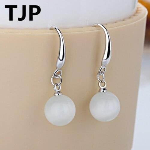 TJP Charm Clear Crystal Balls Drop Earrings Jewelry For Women Wedding Engagement Pure 925 Sterling Silver Women Earring Bijou