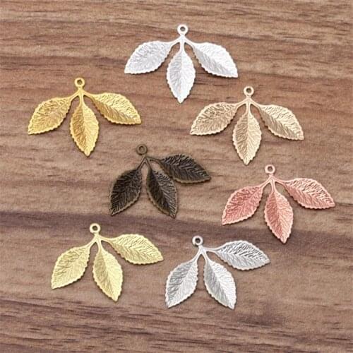 BASEHOME 20pcs/lot Three Leaf Flower Motif Charms Vintage Bracelet Necklace Pendant Charms Brass Material DIY