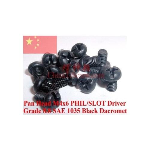 Screws M4x6 Pan Head Black Dacromet Phillips $ Slotted Driver 100 pcs
