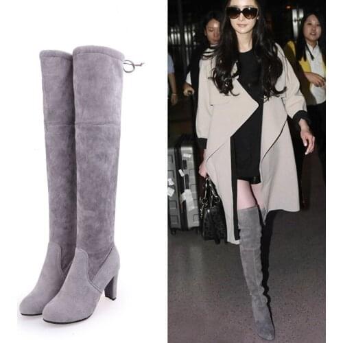 Thigh high boots women fashion sexy stretch boots women faux suede high heel over the knee boots winter