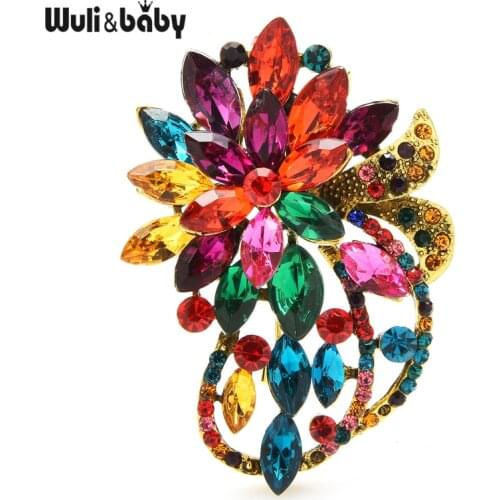 Wuli&baby 2020 New Party Crystal Flower Brooches For Women Office Banquet Brooch Pins Gifts