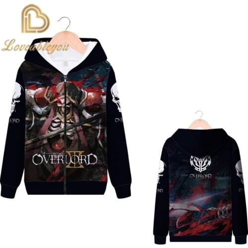 Japanese Anime Overlord Hoodies Zipper 3D Print Streetwear Casual Sweatshirts Hiphop Long Sleeve Jacket Hooded Coat