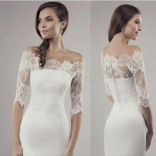 Lace White Ivory Wedding Bolero Jacket Off shoulder Half Sleeve Bridal Wrap Shawl