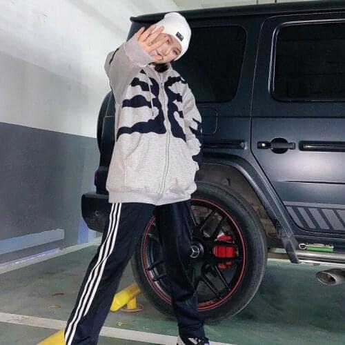 QWEEK Skeleton Patchwork Hoodie Women Gothic Zip Up Sweatshirt Female Mall Goth Korean 2021 Oversized Grunge Punk Alt Clothes