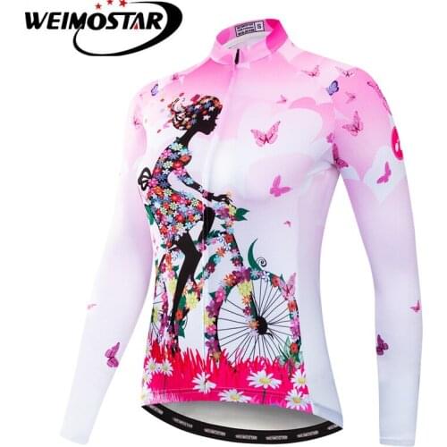 Weimostar Printing Womens Cycling Jersey Long Sleeve Shirt Autumn MTB Bicycle Cycling Clothing Breathable Mountain Bike Jersey