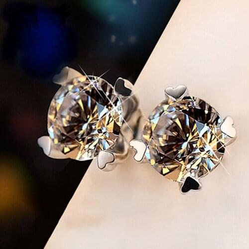S925 sterling silver four claw earrings for women Korean version simple versatile compact diamond inset zircon ear hole earrings