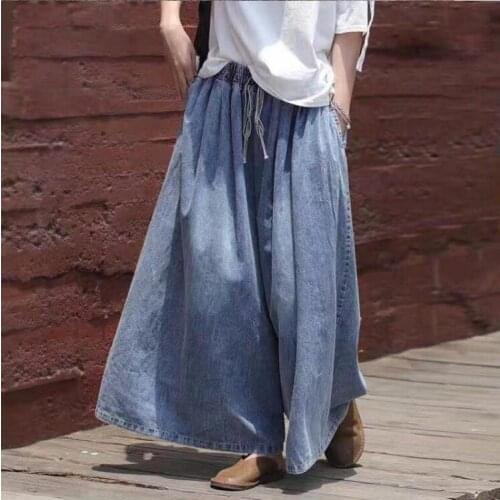 Lady Blue Casual Denim Pants Women Casual Plus Size Loose Jeans Wide Leg Denim Pants