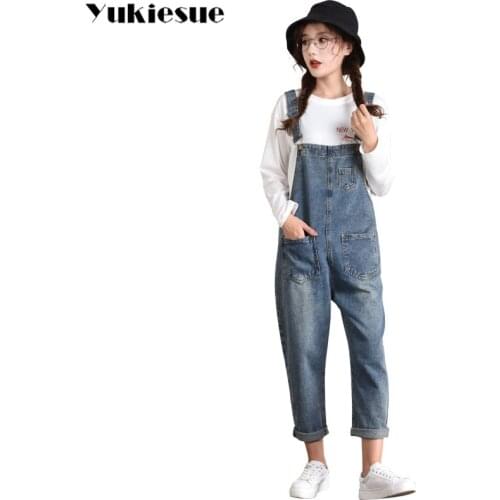 2019 Denim Womens Overalls High Waist Jeans Women Jumpsuits loose Denim Pants Female Torn Jumper Trousers New Jeans Plus size