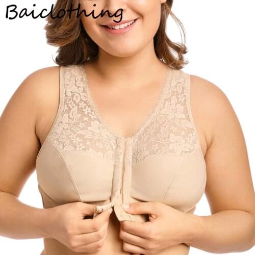 34 36 38 40 42 B C D DD E Womens Full Coverage Underwear Non Padded Front Closure Wireless Racerback Minimizer Bra Lingerie