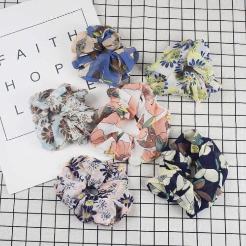 ZZIYEETTM 1pc Hair Scrunchies Vintage Floral Elastic Flower Flamingo Polka Dots Pure Color Design Fabric Ponytail Hair Holder