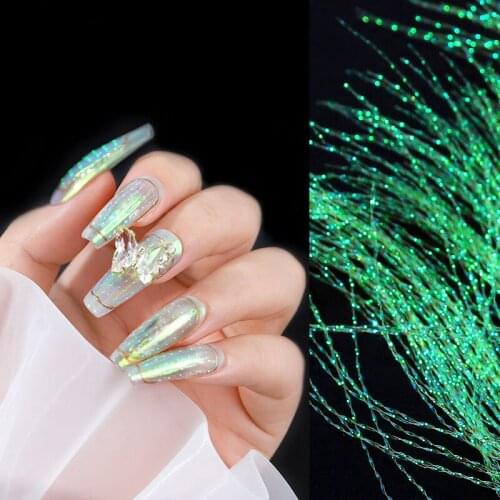 1 Pack Acrylic Shining Fluorescent Filament Design Nail Decor Holographic Colorful Line Silk DIY Manicure Nail Art Decorations