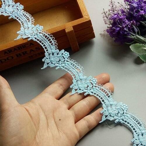 1 Yards Soluble Blue Polyester Flower Embroidered Lace Trim Ribbon Fabric Sewing Supplies Craft Decor, DIY Handmade Materials